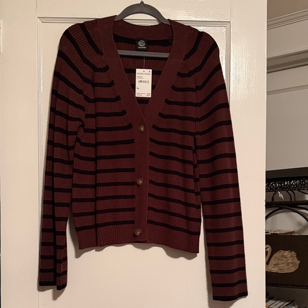Bobeau Brown and Black Striped Cardigan
